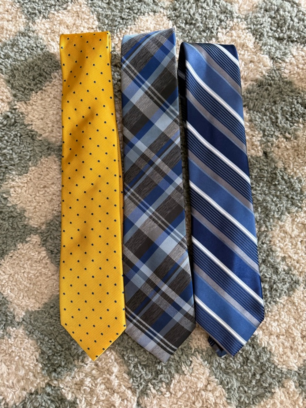 Men’s lot of 3 neckties blue striped gold polka dot workwear career silk 3 inch